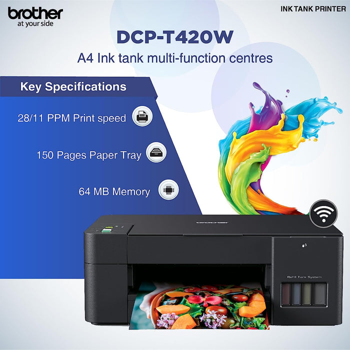 Brother DCP-T420W All-In One Ink Tank Refill System Printer With Built-In-Wireless Technology-Black