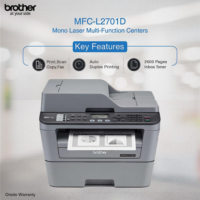 Brother MFC L2701D Multi-Function Monochrome Laser Printer With Auto Duplex Printing (Gray)