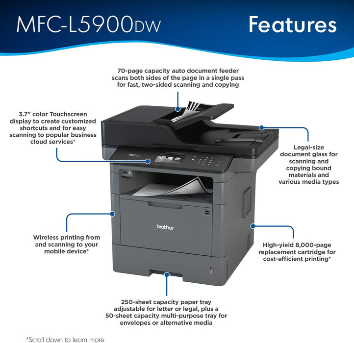 Brother MFC-L5900DW Multi-Function Monochrome Laser Printer With Wi-Fi, Network & Auto Duplex Printing-Black