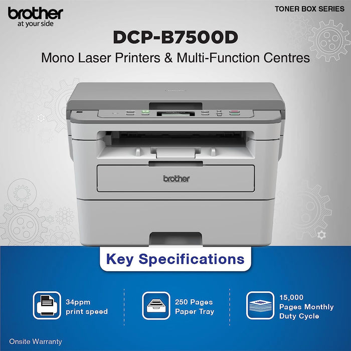 Brother DCP-B7500D Multi-Function Monochrome Laser Printer With Auto Duplex Printing (Toner Box Technology) (Grey)