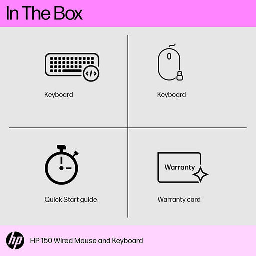 HP 150 Wired Keyboard & Mouse Combo With Instant USB Setup 1600DPI-Black