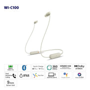 Sony WI-C100 Wireless In-Ear Bluetooth Headset With Mic - Taupe