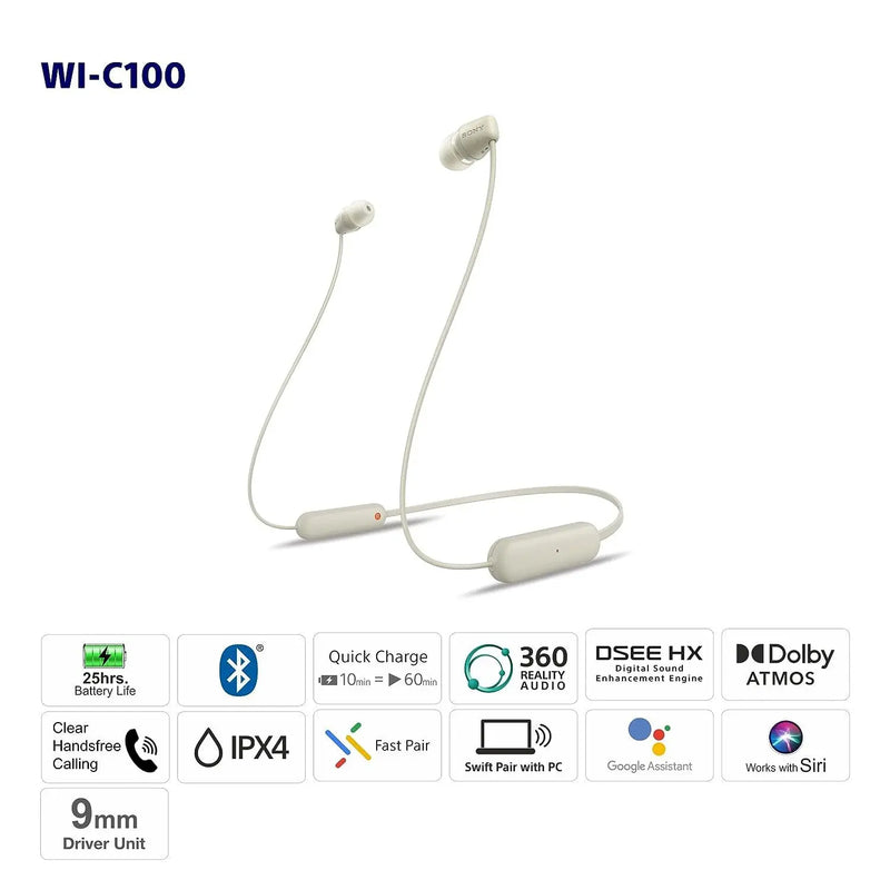 Sony WI-C100 Wireless In-Ear Bluetooth Headset With Mic - Taupe