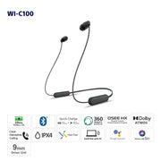 Sony WI-C100 Wireless In-Ear Bluetooth Headset With Mic - Black