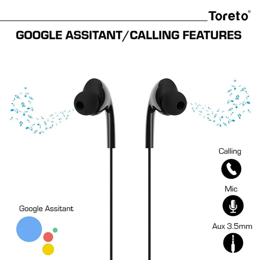 Toreto TOR-275 Wired Headset  (Black, In the Ear)