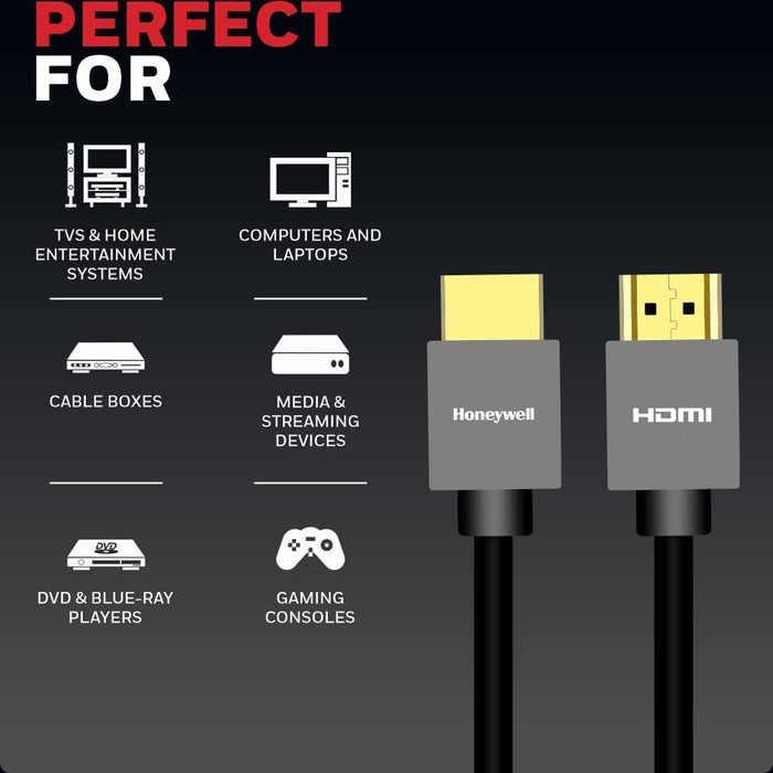 HONEYWELL HC000012 HDMI Cable with Ethernet 2.0 Compliant Slim 10M (Black)