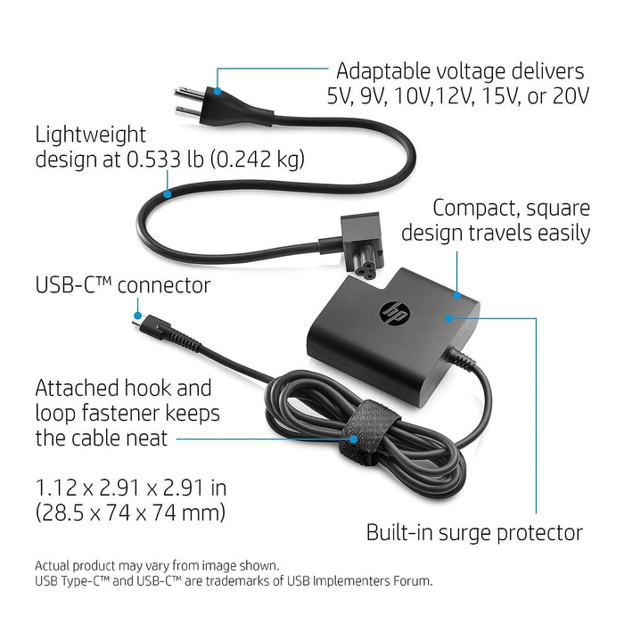 HP USB-C 65W Travel Power Adapter (Black)