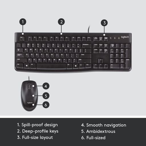 Logitech MK120 Wired Keyboard and Mouse Combo (Black)