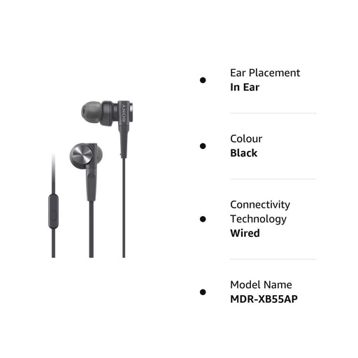 Sony MDR-XB55AP Extra Bass in-Ear Headphone with Mic (Black)