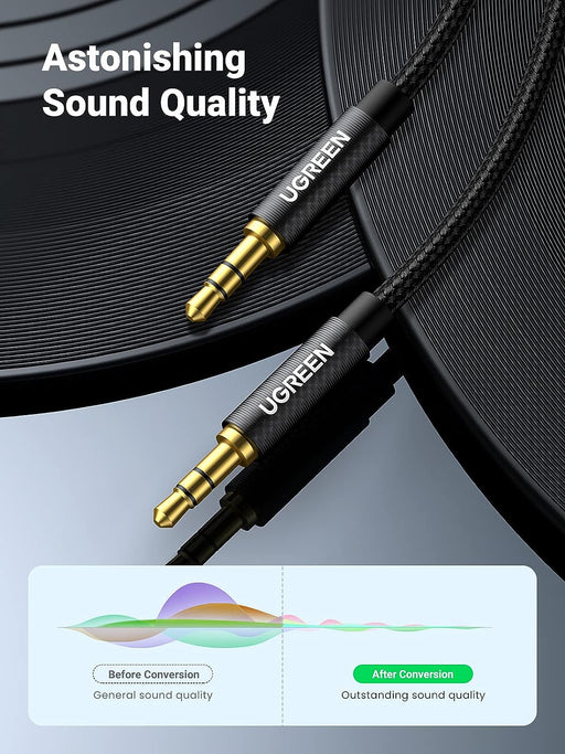 UGREEN 50363 3.5mm Male To Male Stereo Auxiliary Audio Cable Gold-Plated Metal Case Braided Cable (2m)