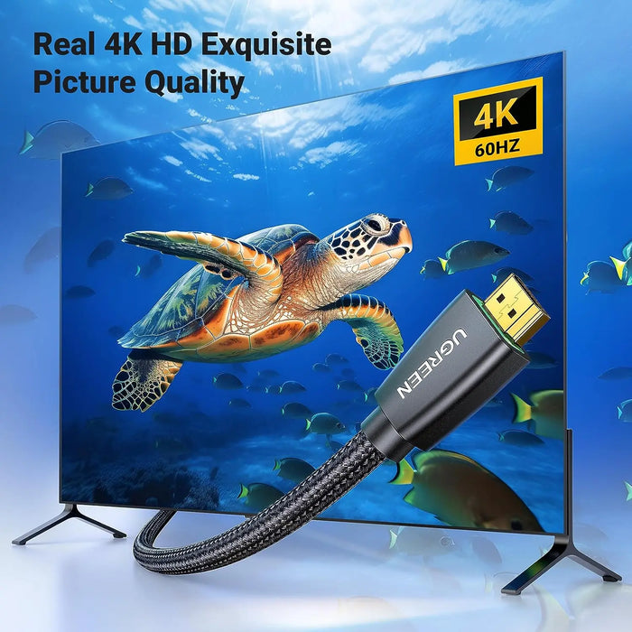 UGREEN 40412 4K@60Hz Braided HDMI 2.0 Male To Male Round Cable With Ethernet 18Gbps 3D (5m/Gold)