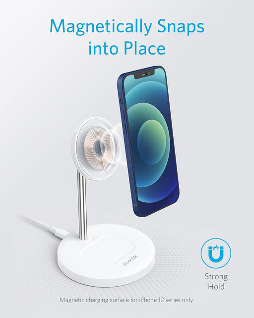 Anker PowerWave Magnetic 2-in-1 Wireless Charging Stand Lite – White/A2543H21