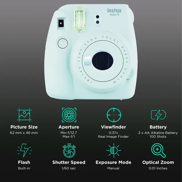 Fujifilm Instax Mini 9 Instant Standalone Camera (Ice Blue)