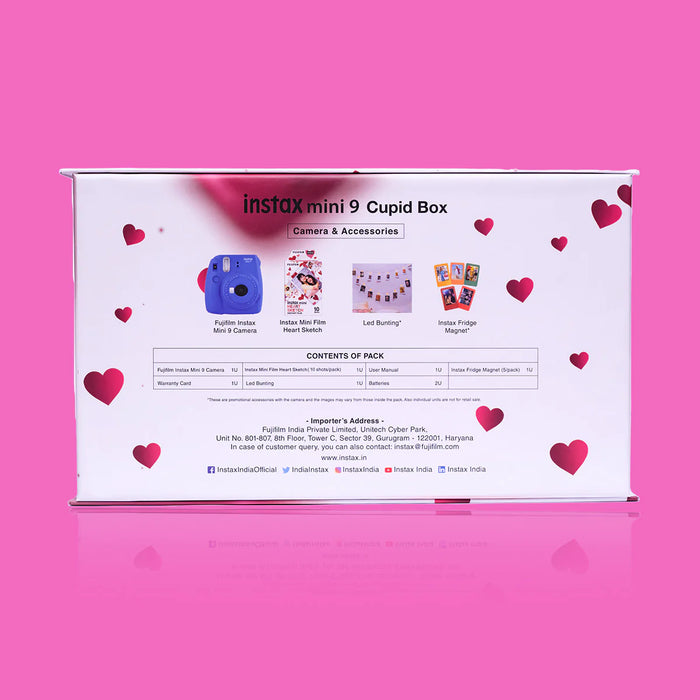 FUJIFILM! Instax Mini 9 Cupid Box With 10 Heart Film Shots, LED Bunting, 5 Fridge Magnets (Clear Purple)