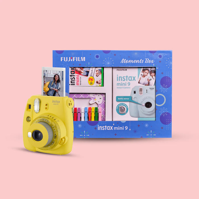 Fujifilm Instax Mini 9 Moments Forever With 20 Shots, 5 Fridge Magnets, Bunting (Clear Yellow)