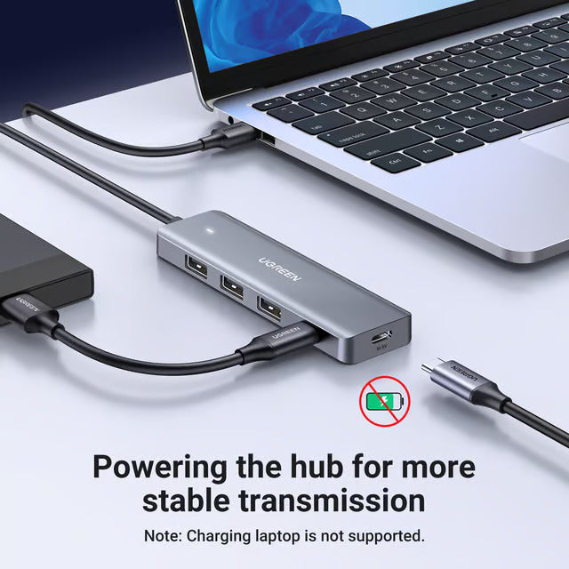 Ugreen 5 In 1 Usb 3.0 4 Port Hub With 3*Usb A 3.0, 1*Usb C Pd Port Charging 60CM (15920)